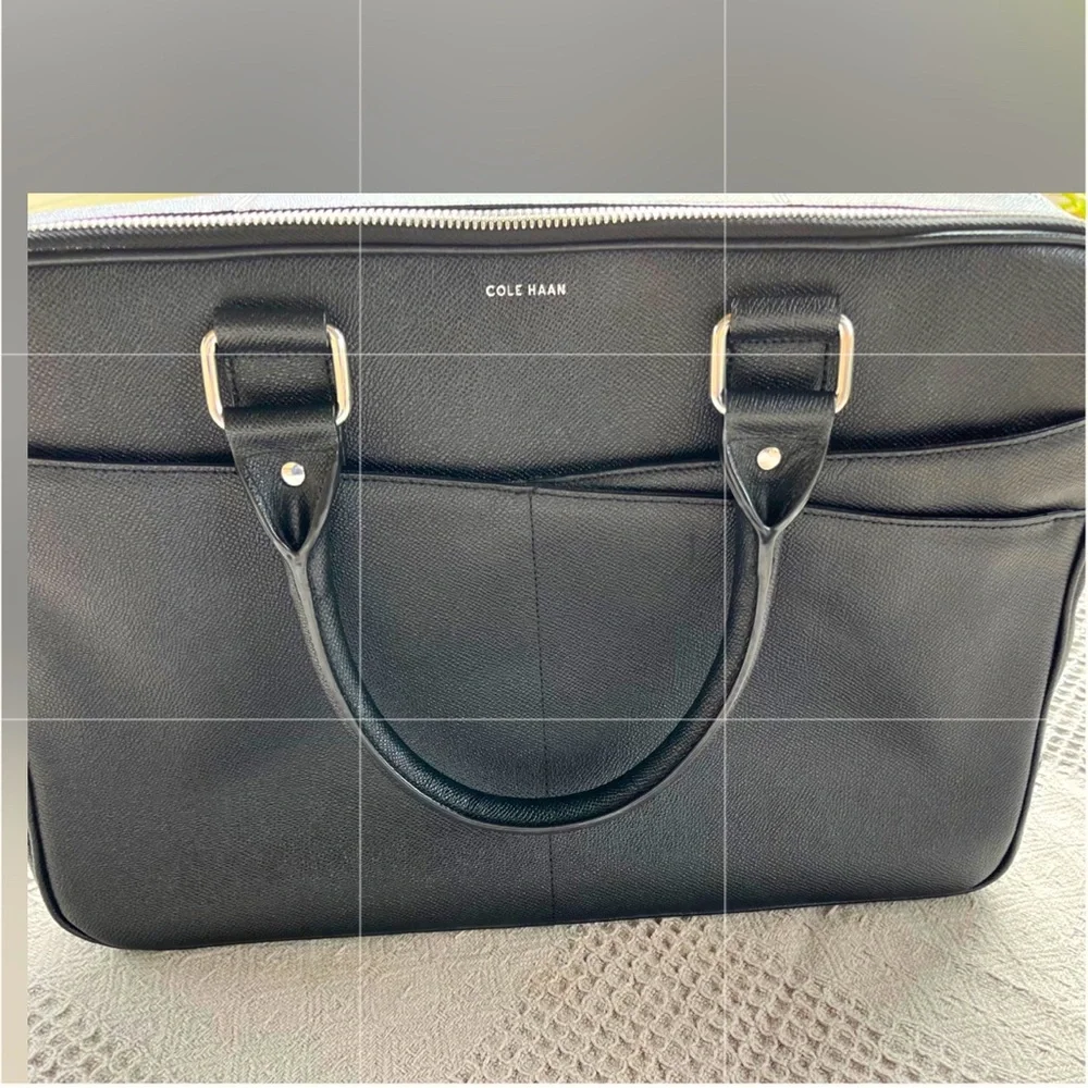 Cole Haan American Airlines Black Leather Attache Business Briefcase Laptop Bag